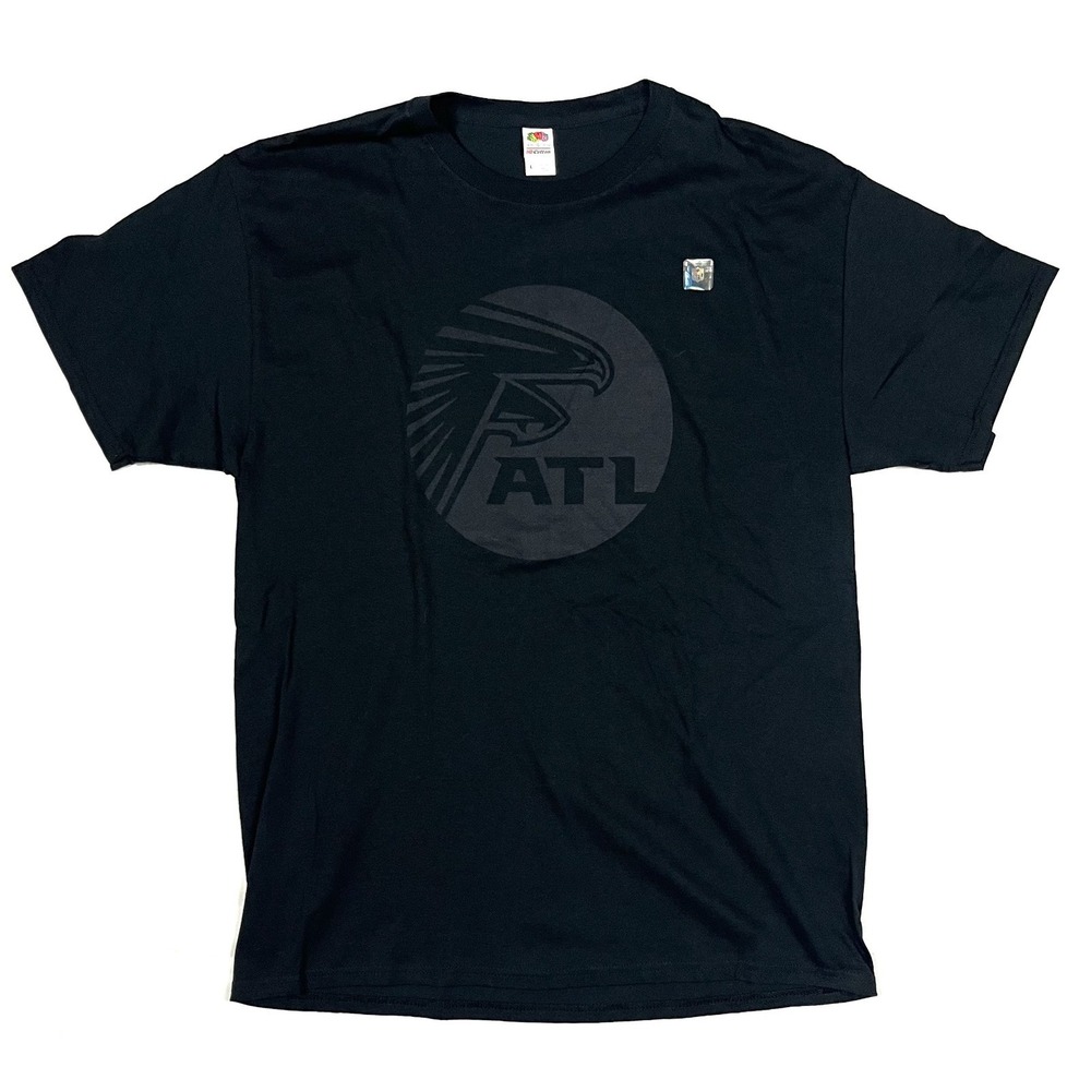Vtg Fruit of the Loom Atlanta Falcons Mens L Black ATL Publix Promo NFL T-Shirt
